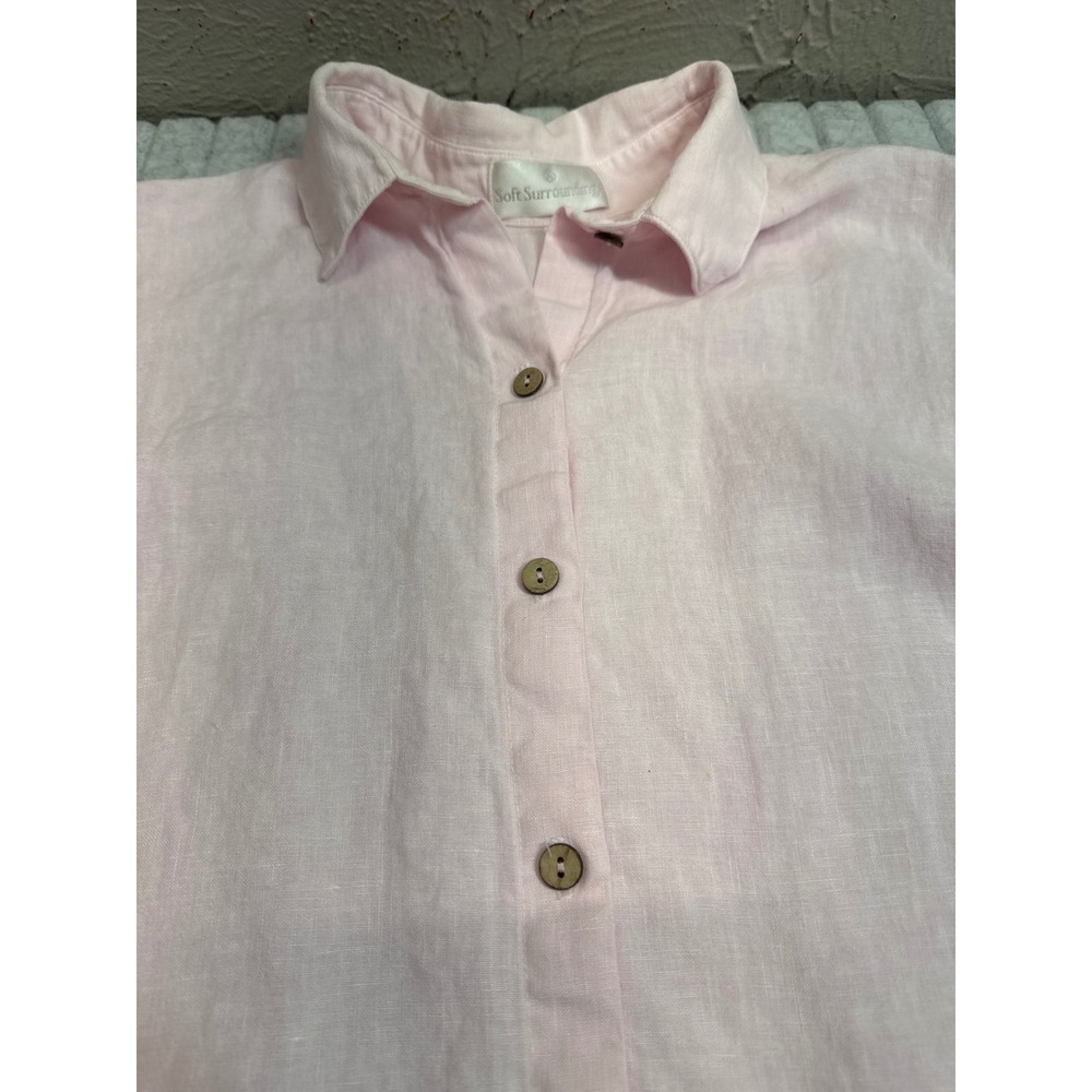 Soft Surroundings Pink Linen Button Down Tunic Shirt Womens Large Long Sleeve